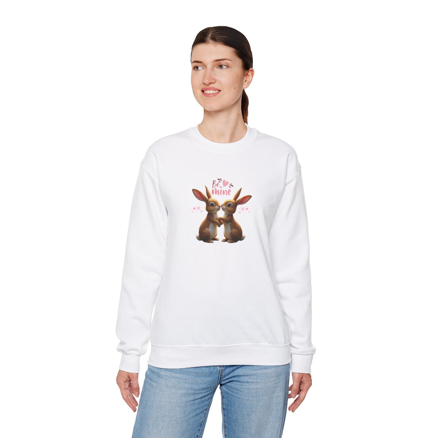 Valentines Day Sweatshirt Be Mine Two Rabbits In Love Cotton Sweatshirt