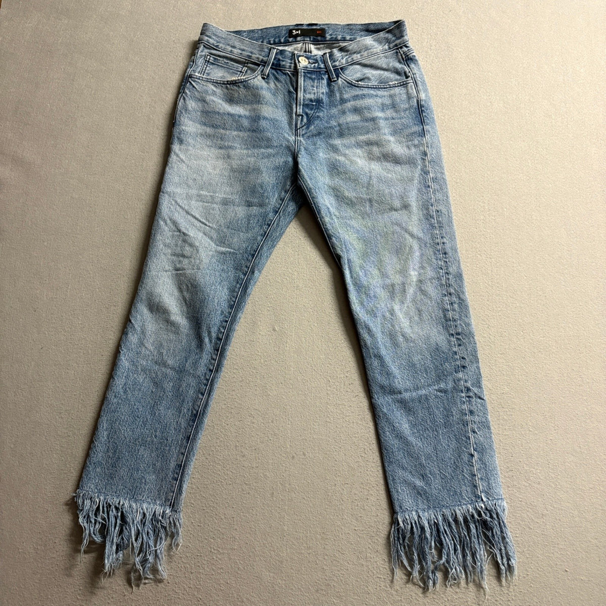 3x1 NYC W3 Fringe Crop Jeans Womens Size 25 Blue Denim Straight Leg Made in USA