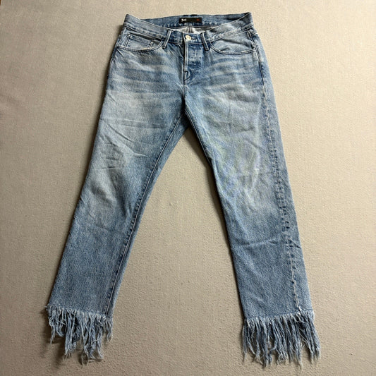 3x1 NYC W3 Fringe Crop Jeans Womens Size 25 Blue Denim Straight Leg Made in USA
