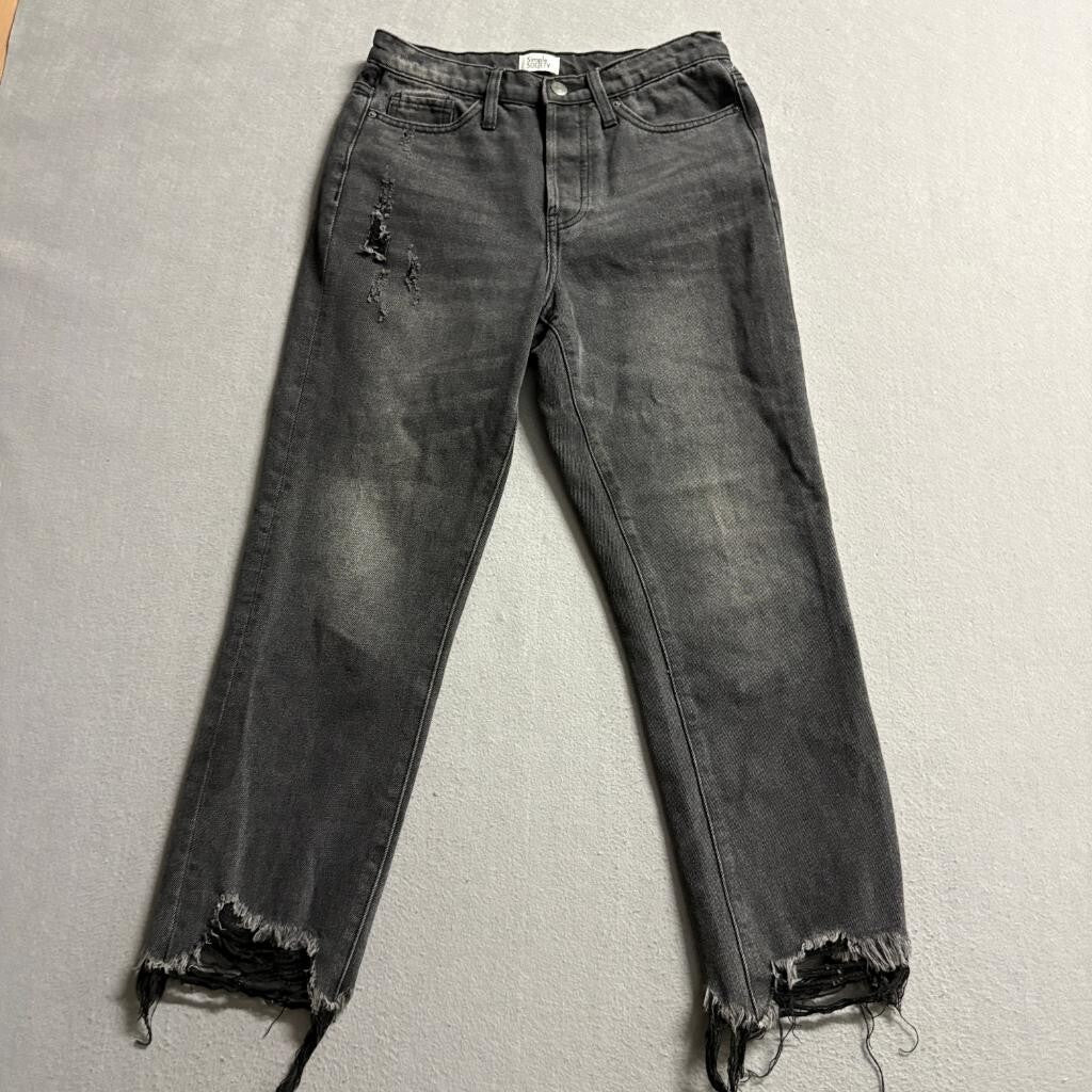 Simple Society Distressed Jeans Womens 5/27 Black High Rise Raw Frayed Hem Crop