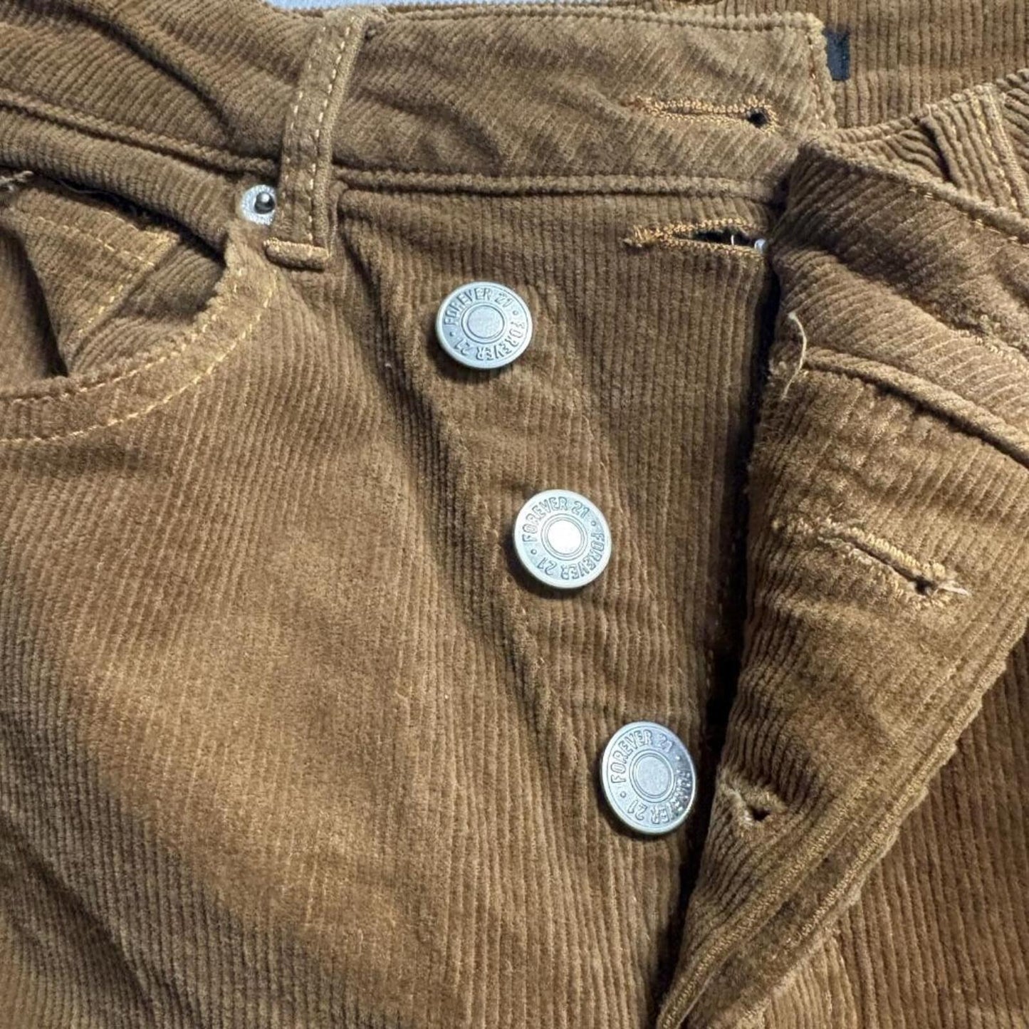 Forever 21 Corduroy Pants Womens Medium Brown Button Fly High Rise Straight Leg