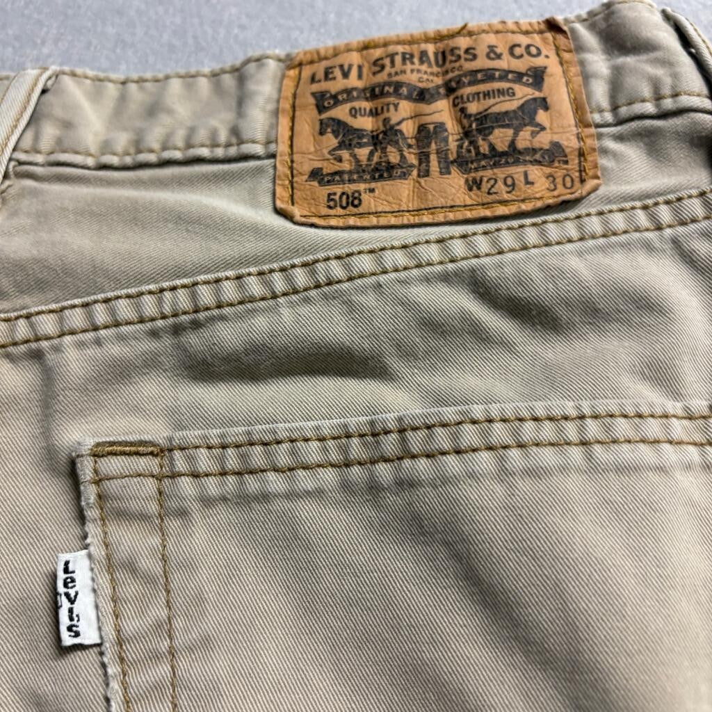 Levis 508 Commuter Pants Mens 29x30 Khaki Beige Slim Tapered Twill Chino