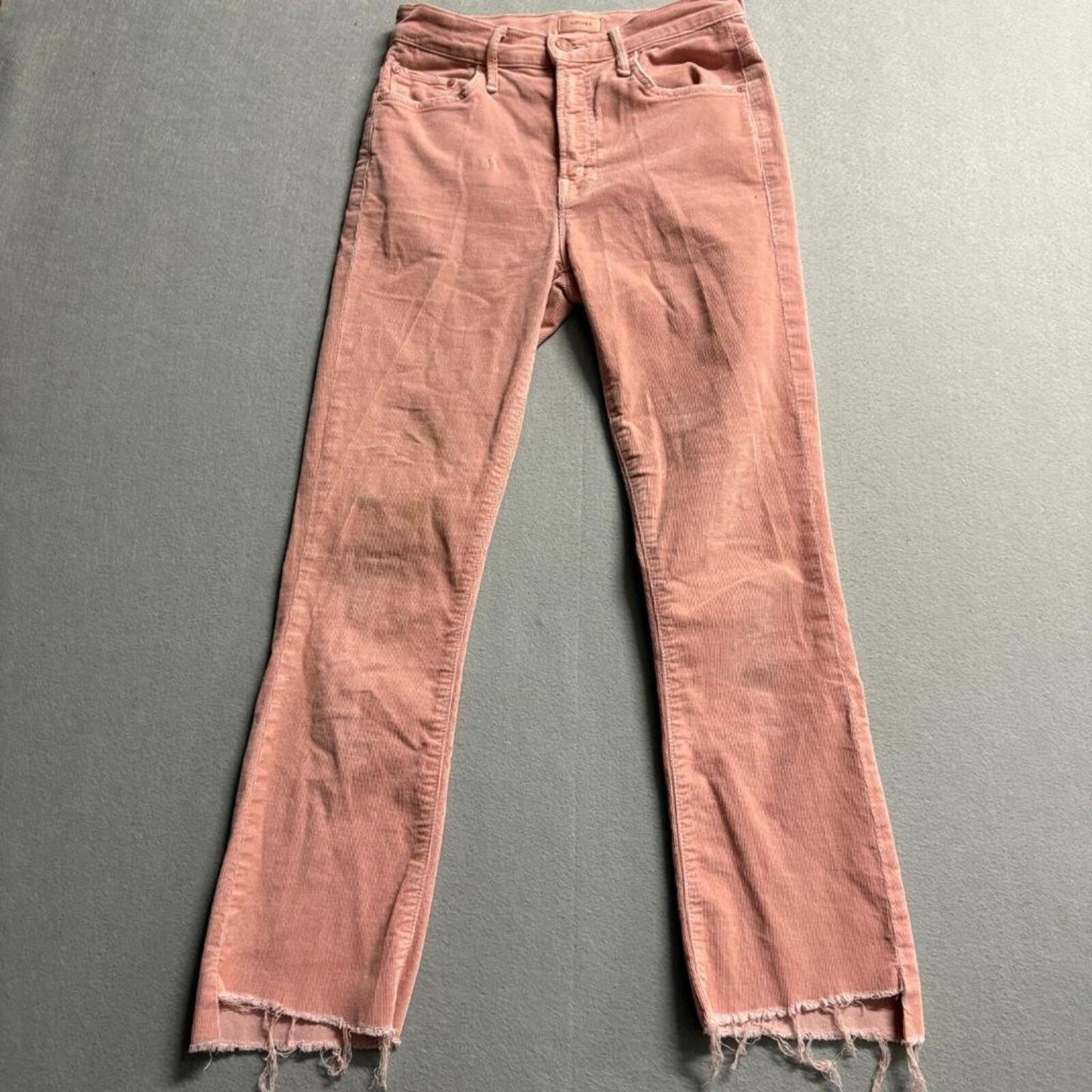 Mother Insider Crop Step Fray Corduroy Pants Womens 24 Pink Eraser Raw Hem