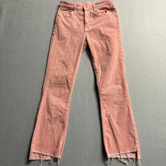 Mother Insider Crop Step Fray Corduroy Pants Womens 24 Pink Eraser Raw Hem