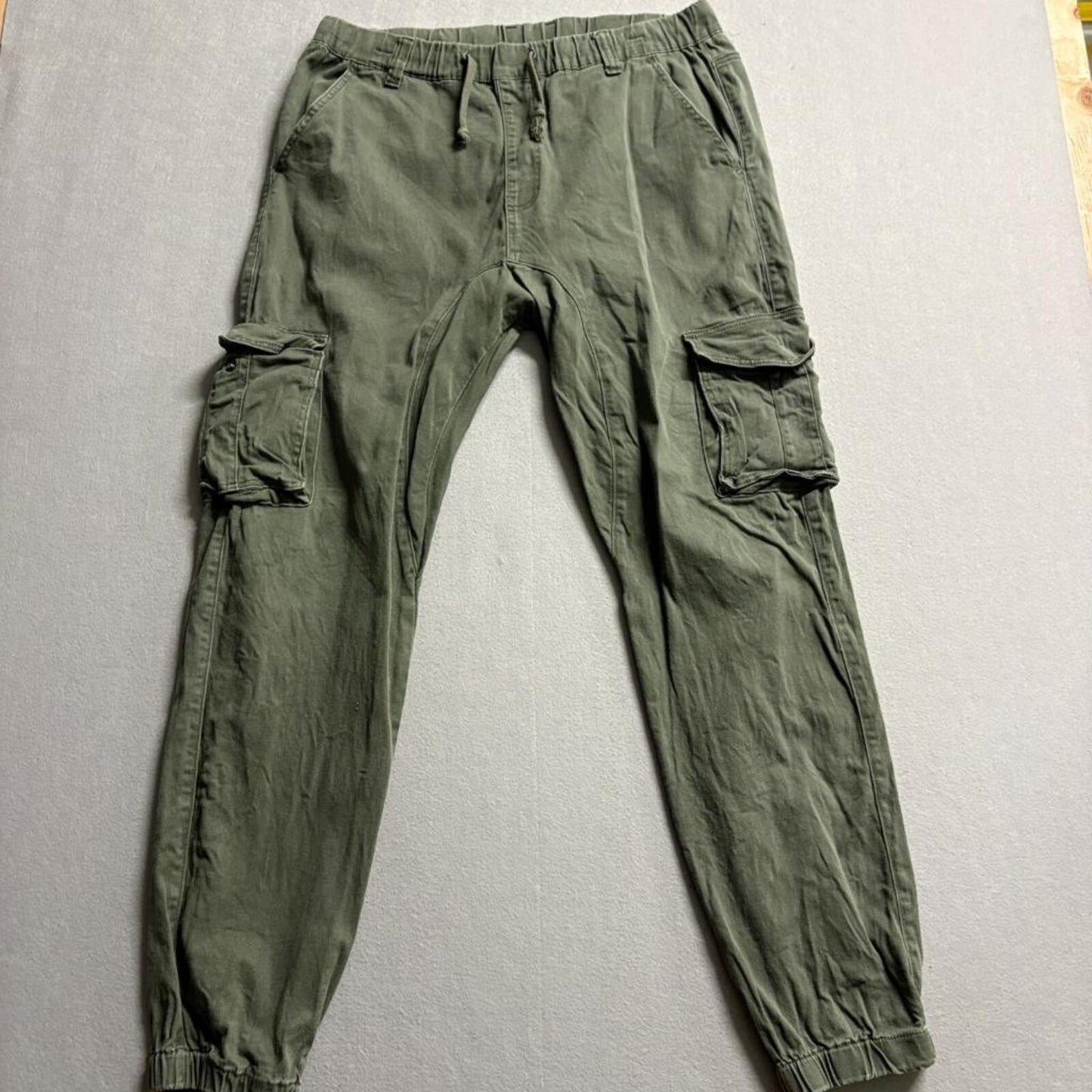 Victorious Mens Cargo Jogger Pants XL Green Cotton Blend Elastic Waist