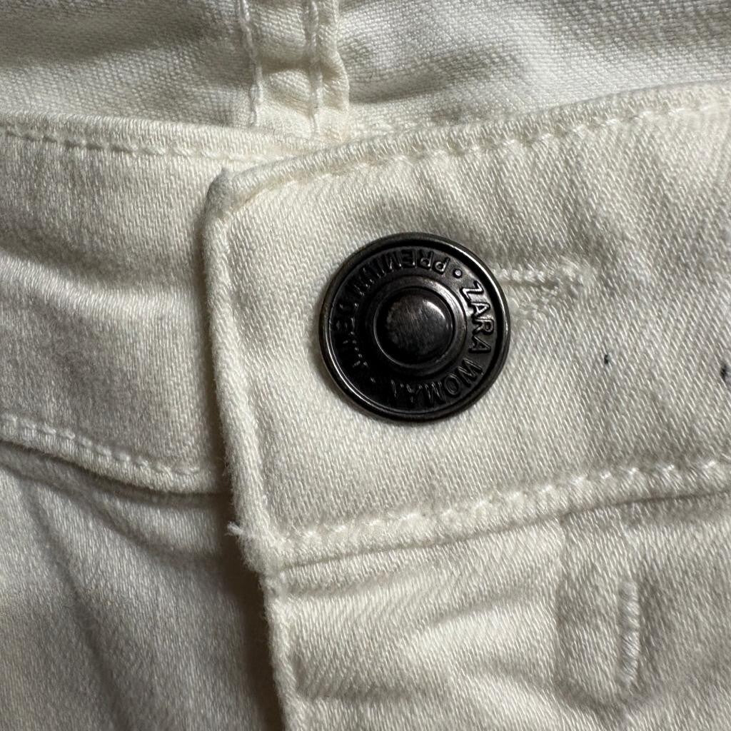 Zara Woman Premium Denim Collection Jeans Size 4 White Paint Splatter Skinny