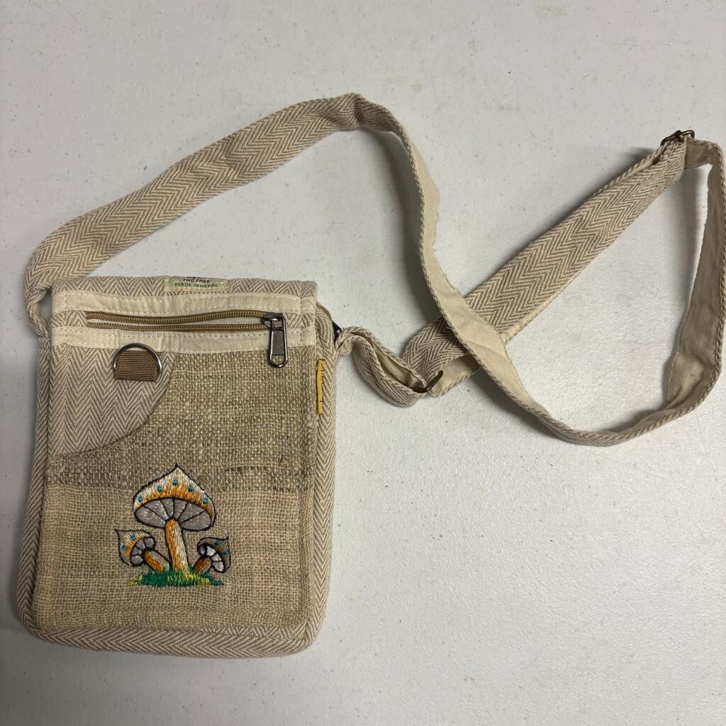 Himalaya Handmade Hemp Mushroom Crossbody Bag Boho Hippie Festival Purse Nepal