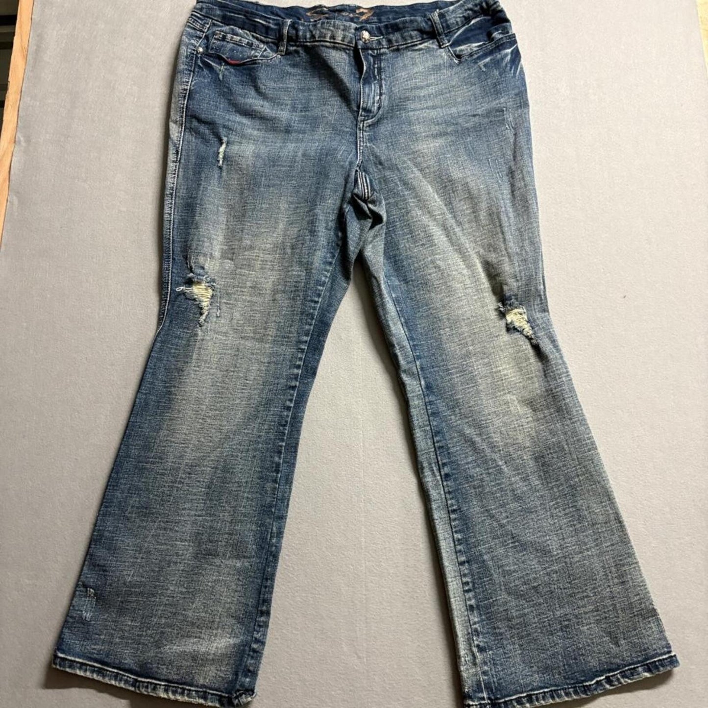 Seven7 Distressed Bootcut Jeans Womens Plus Size 24 Blue Stretch Denim