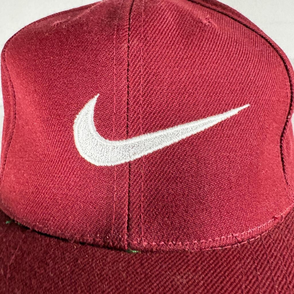 Vintage Nike Swoosh Snapback Hat Headmaster Maroon Green Under Brim Wool Blend