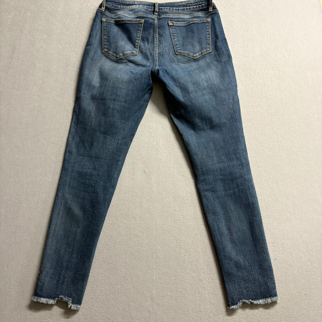 Vigoss Jagger Skinny Jeans Womens 30 Classic Fit Blue Denim Fringed Step Hem