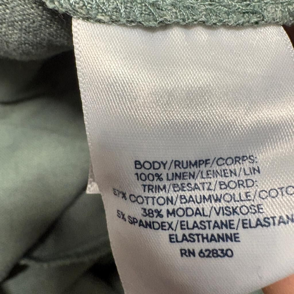 Lands End Linen Pants Womens 18 Green Wide Leg Elastic Waist Pull On Casual