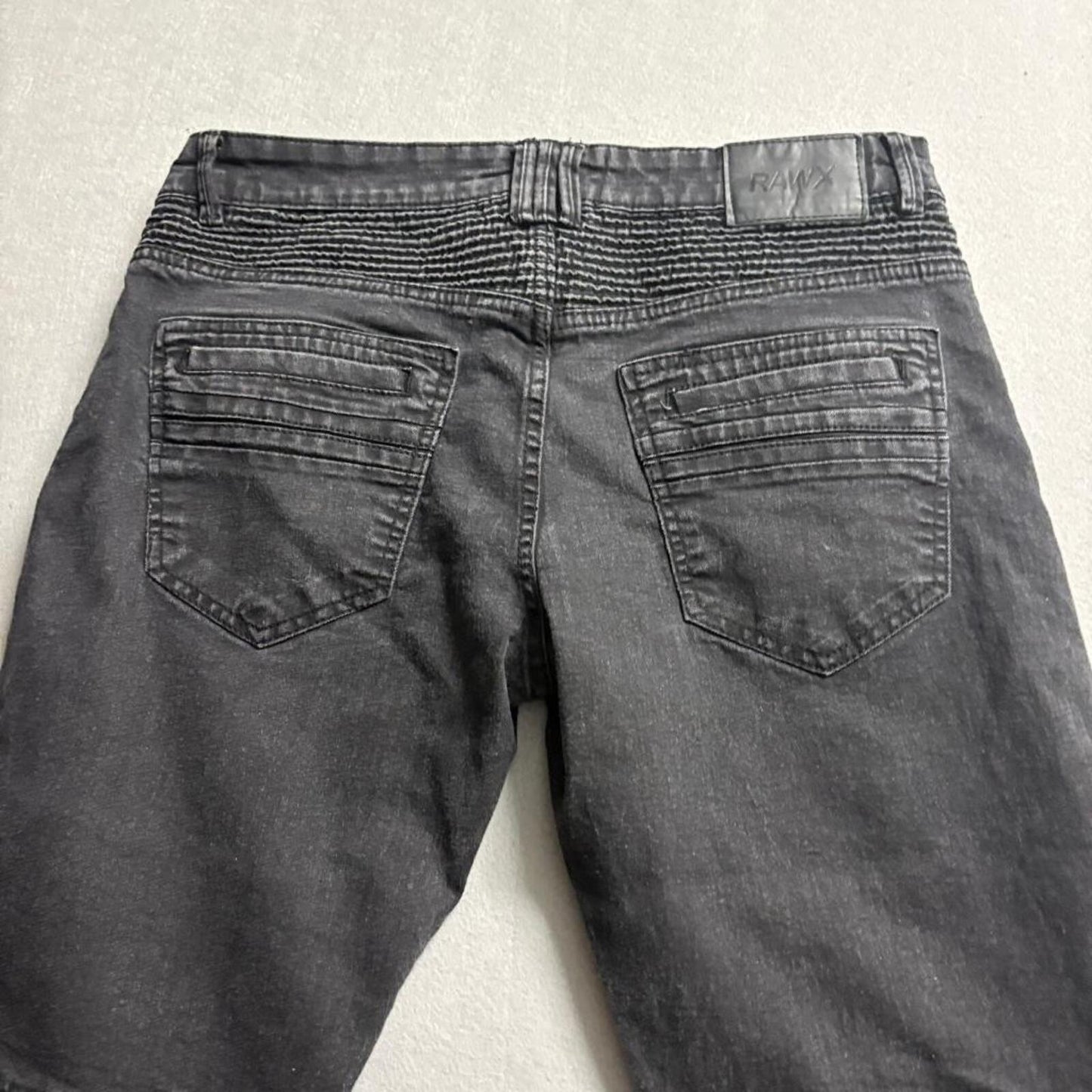 Raw X Moto Jeans Mens 34x30 Black Denim Biker Ribbed Panel Stretch Slim Fit