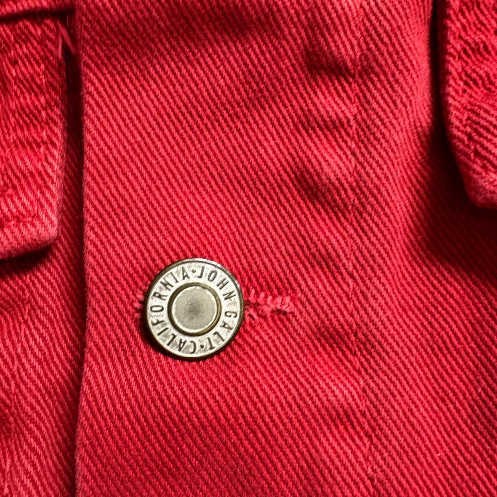 John Galt California Red Denim Jacket Womens Cropped Raw Hem Button Up
