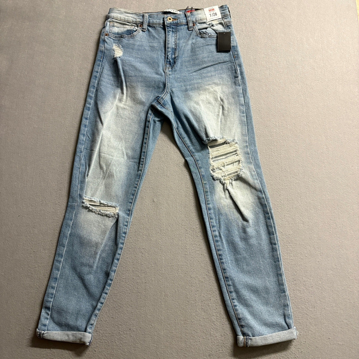 Celebrity Pink Womens Hi-Rise Mom Jeans Size 7/28 Blue Distressed Denim New