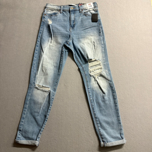 Celebrity Pink Womens Hi-Rise Mom Jeans Size 7/28 Blue Distressed Denim New