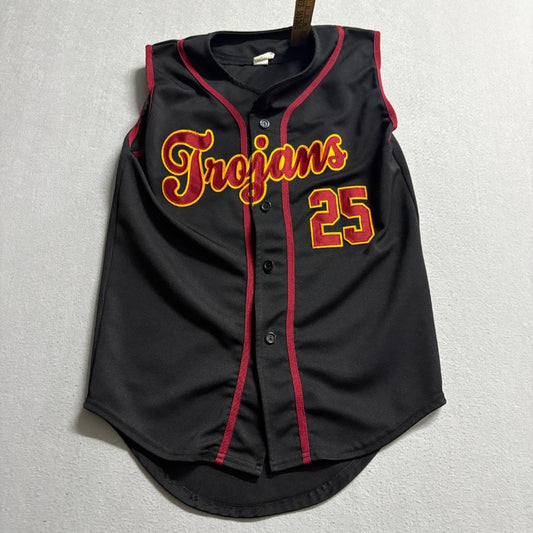 USC Trojans Sleeveless Baseball Jersey Youth L Black Red Yellow Button Up #25