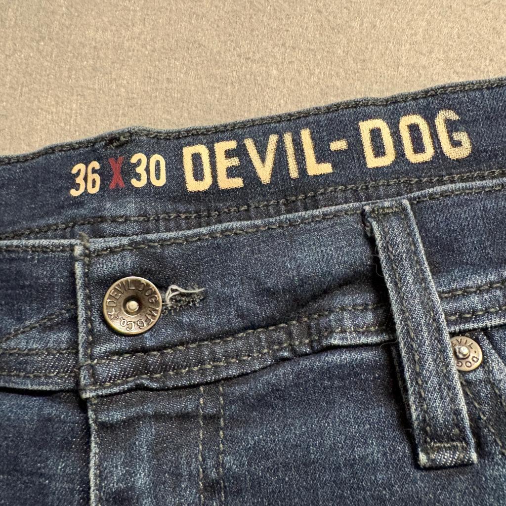 Devil-Dog Dungarees Slim Straight Jeans Mens 36x30 Blue Stretch Denim