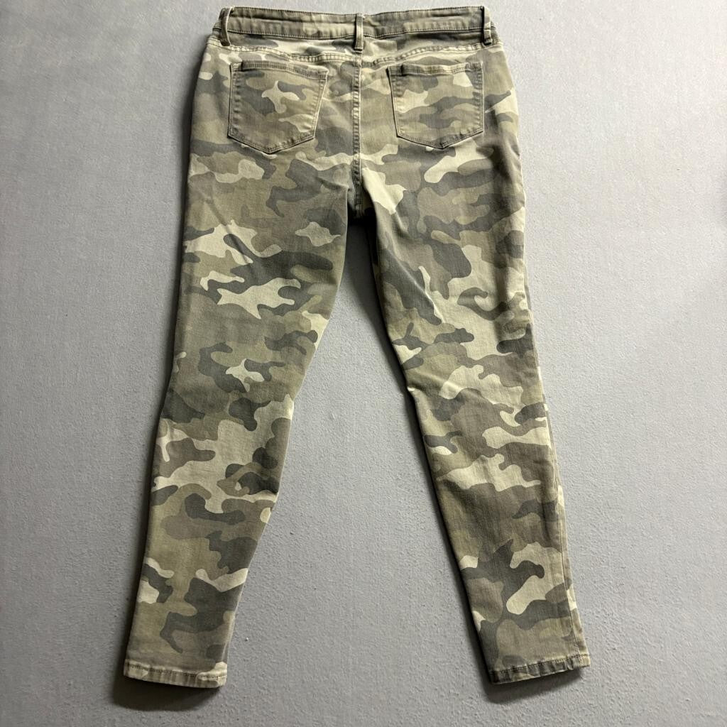 Colleen Lopez Camo Skinny Jeans Womens Size 14 Green Camouflage Stretch Denim