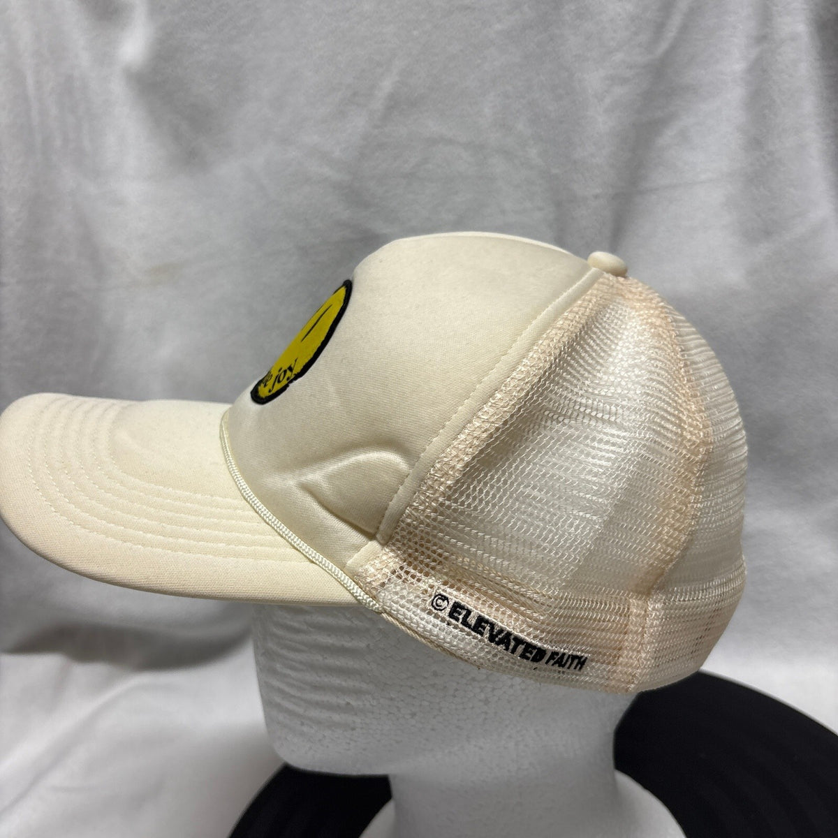 Elevated Faith Choose Joy Smiley Face Cream Mesh Trucker Hat Snapback Cap - Photo 5