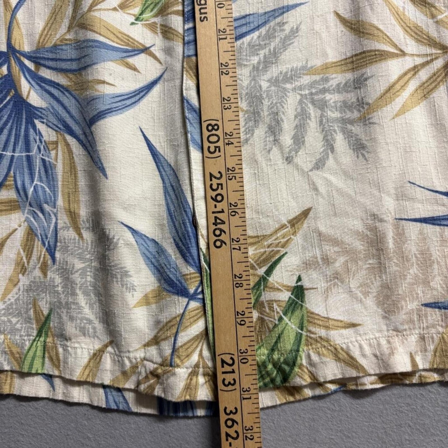 Caribbean Joe Hawaiian Shirt Mens XXL Beige Rayon Tropical Leaf Camp Button Up