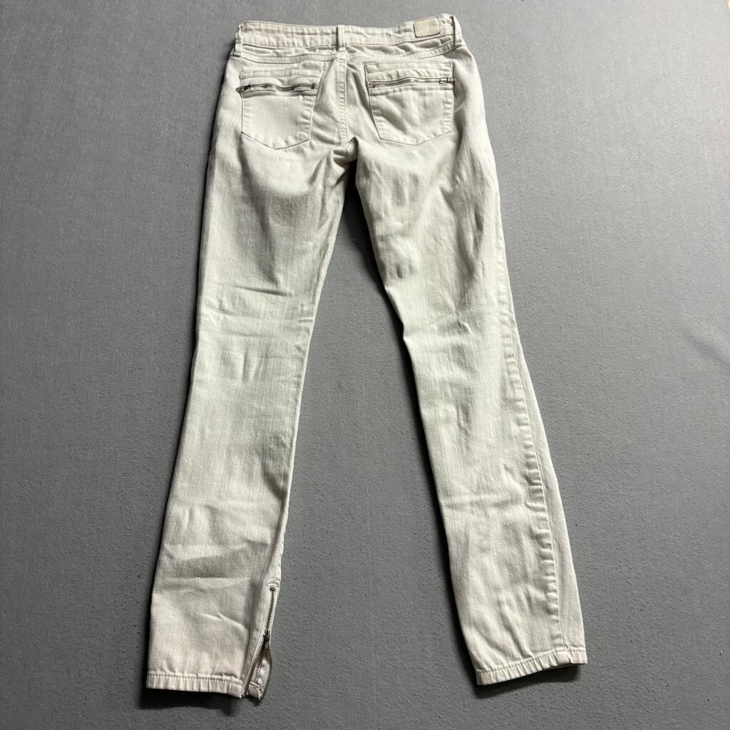 Guess Skinny Moto Jeans Womens 25 Beige Off White Ankle Zip Multi Pocket Low