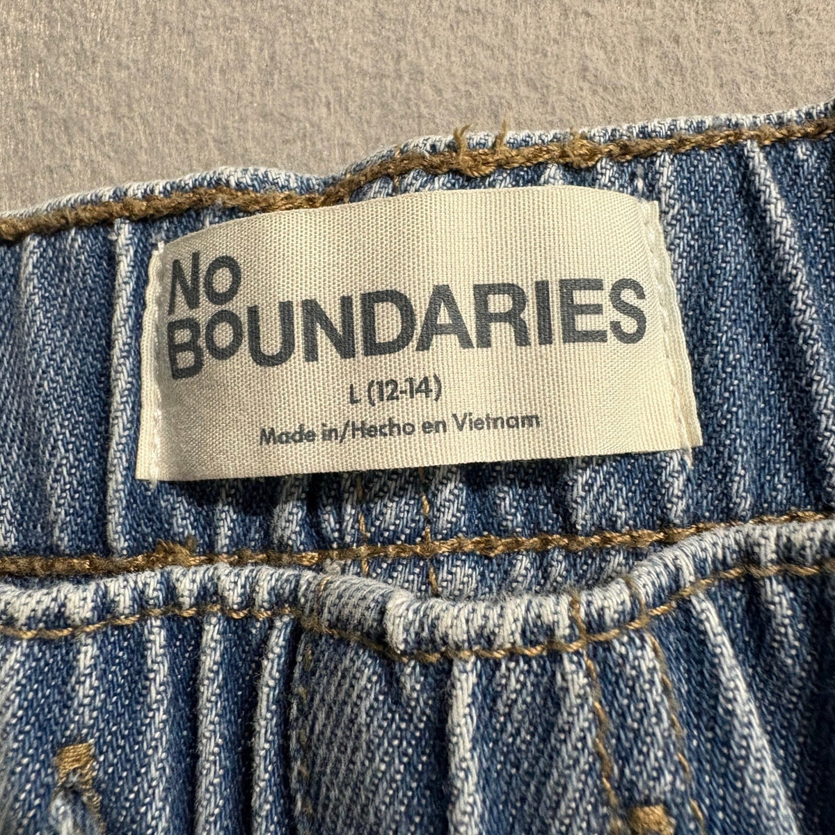 No Boundaries Womens Cargo Denim Joggers Size L 12-14 Elastic Waist Medium Wash