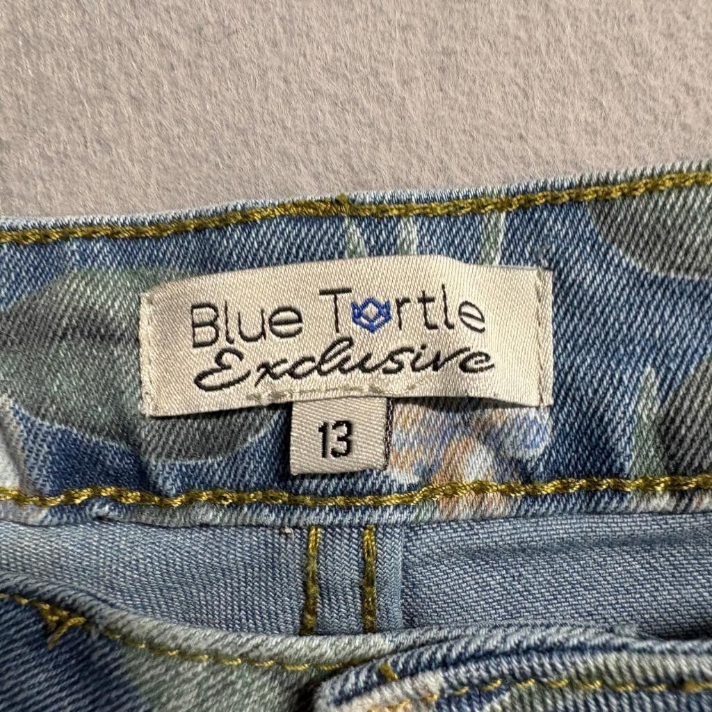 Blue Turtle Exclusive Floral Wide Leg Jeans Womens 13 Blue Denim Stretch High