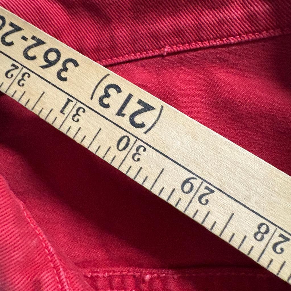 John Galt California Red Denim Jacket Womens Cropped Raw Hem Button Up