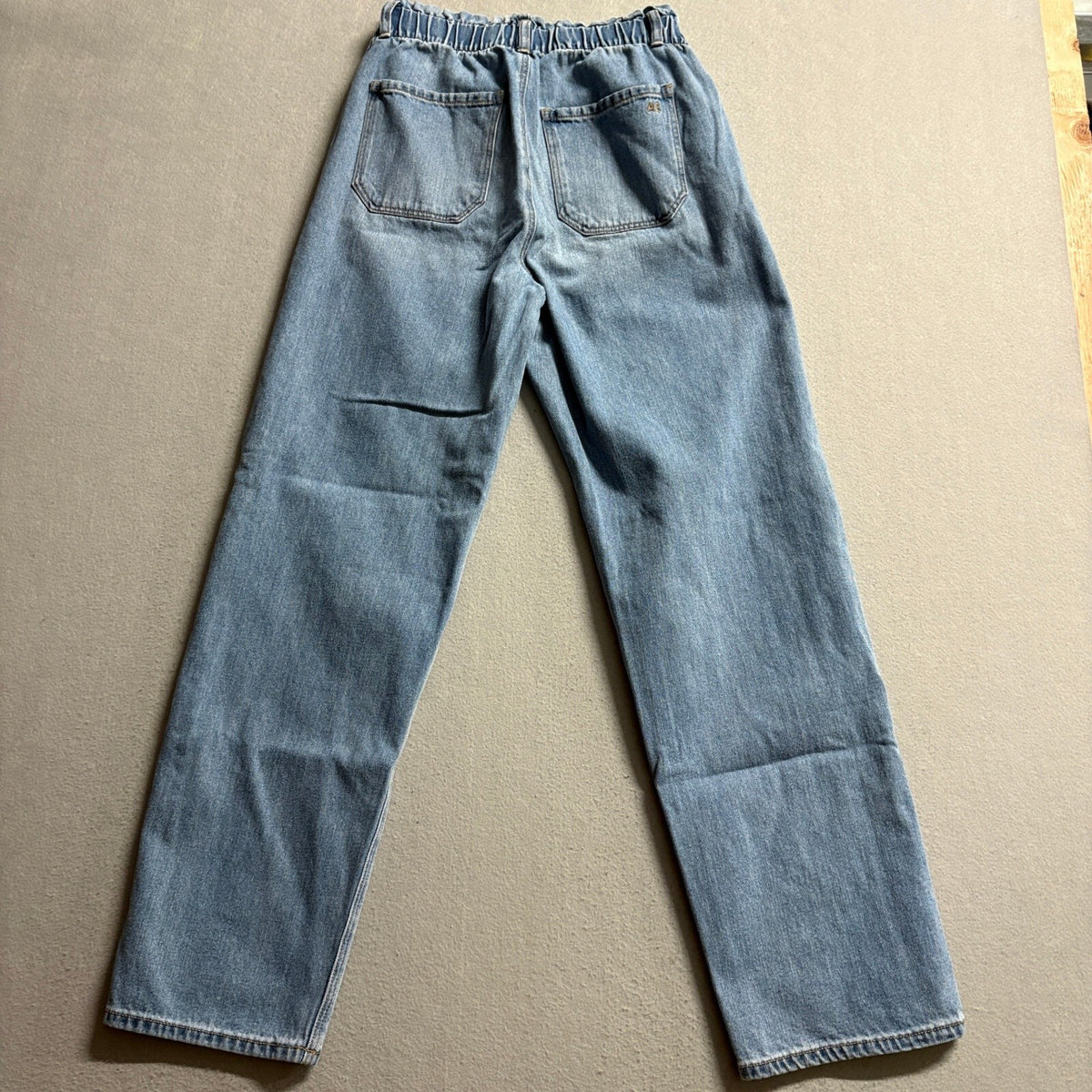 American Eagle Women Size 4 Regular High Rise Elastic Waist Mom Jeans Blue Denim