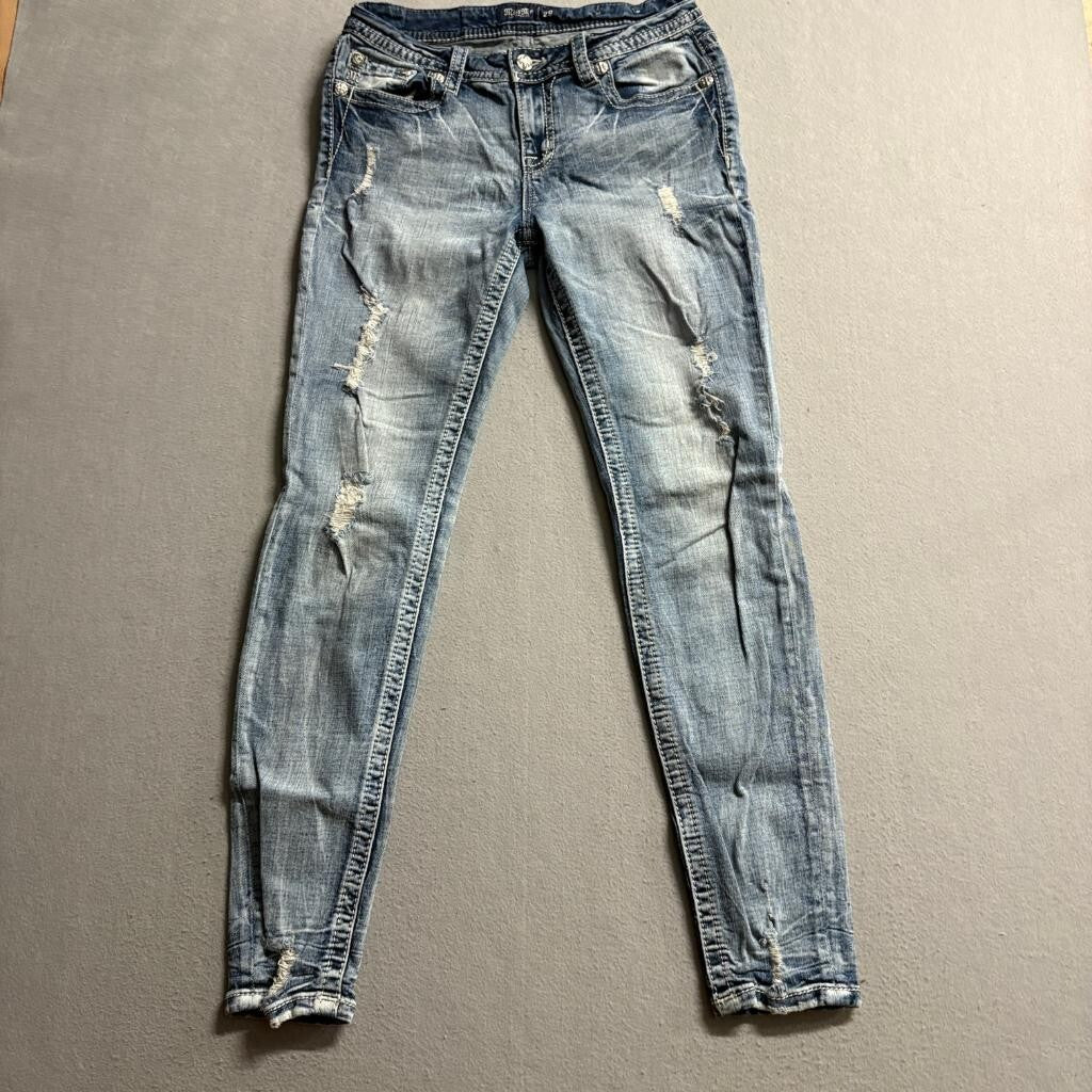 Miss Me Low Rise Skinny Jeans Womens 29 Blue Distressed Sequins J3608S2R