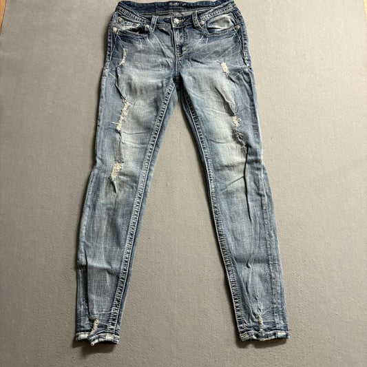 Miss Me Low Rise Skinny Jeans Womens 29 Blue Distressed Sequins J3608S2R