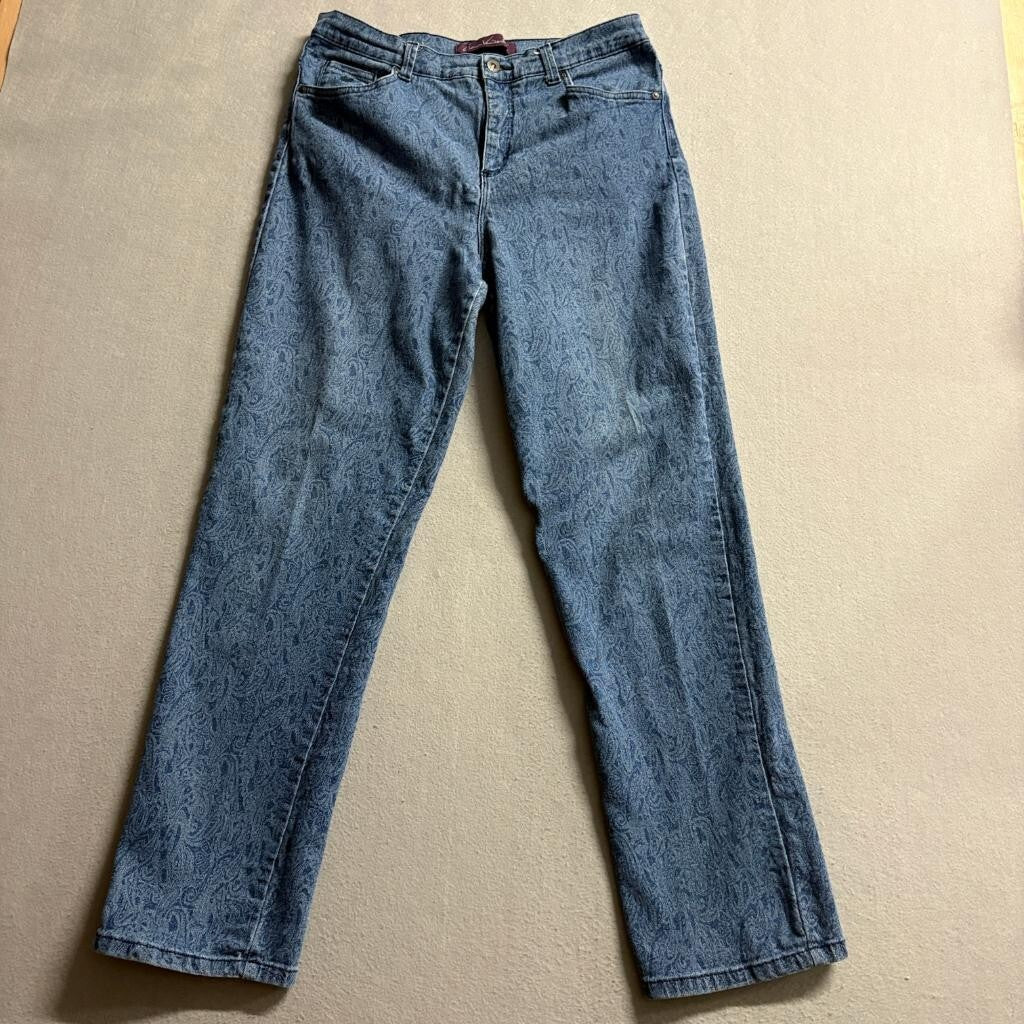 Gloria Vanderbilt Amanda Jeans Womens 10 Blue Paisley Print Denim Straight Leg
