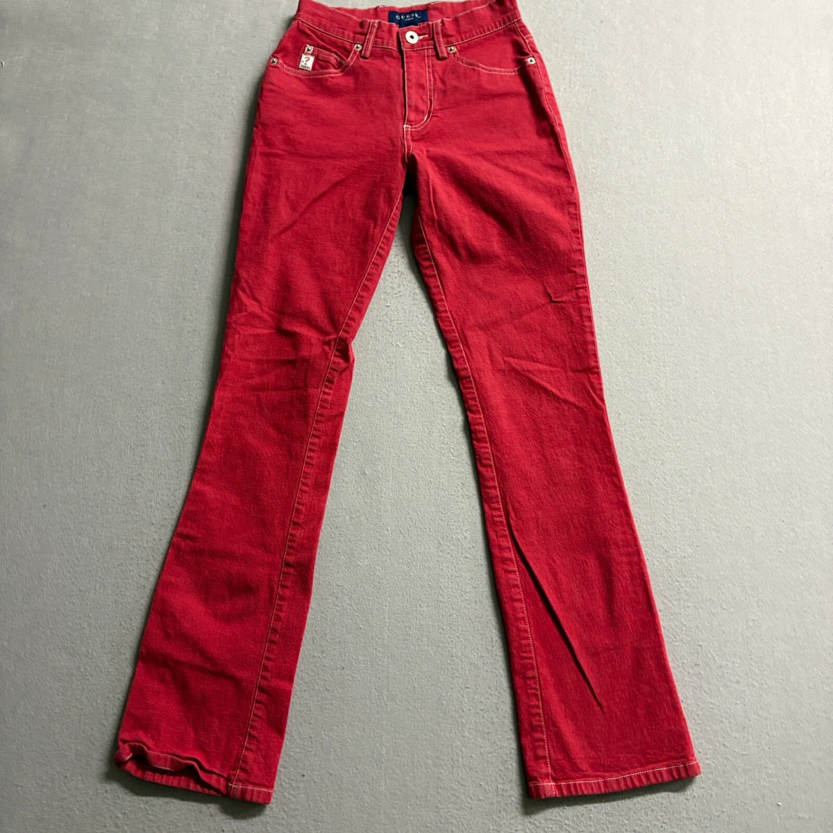 Guess Jeans Vintage Womens 24 Red Denim Pants Bootcut Mid Rise Made in Hong Kong