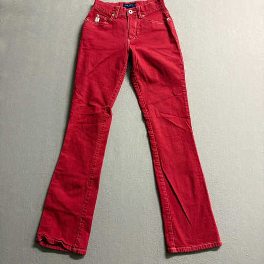 Guess Jeans Vintage Womens 24 Red Denim Pants Bootcut Mid Rise Made in Hong Kong