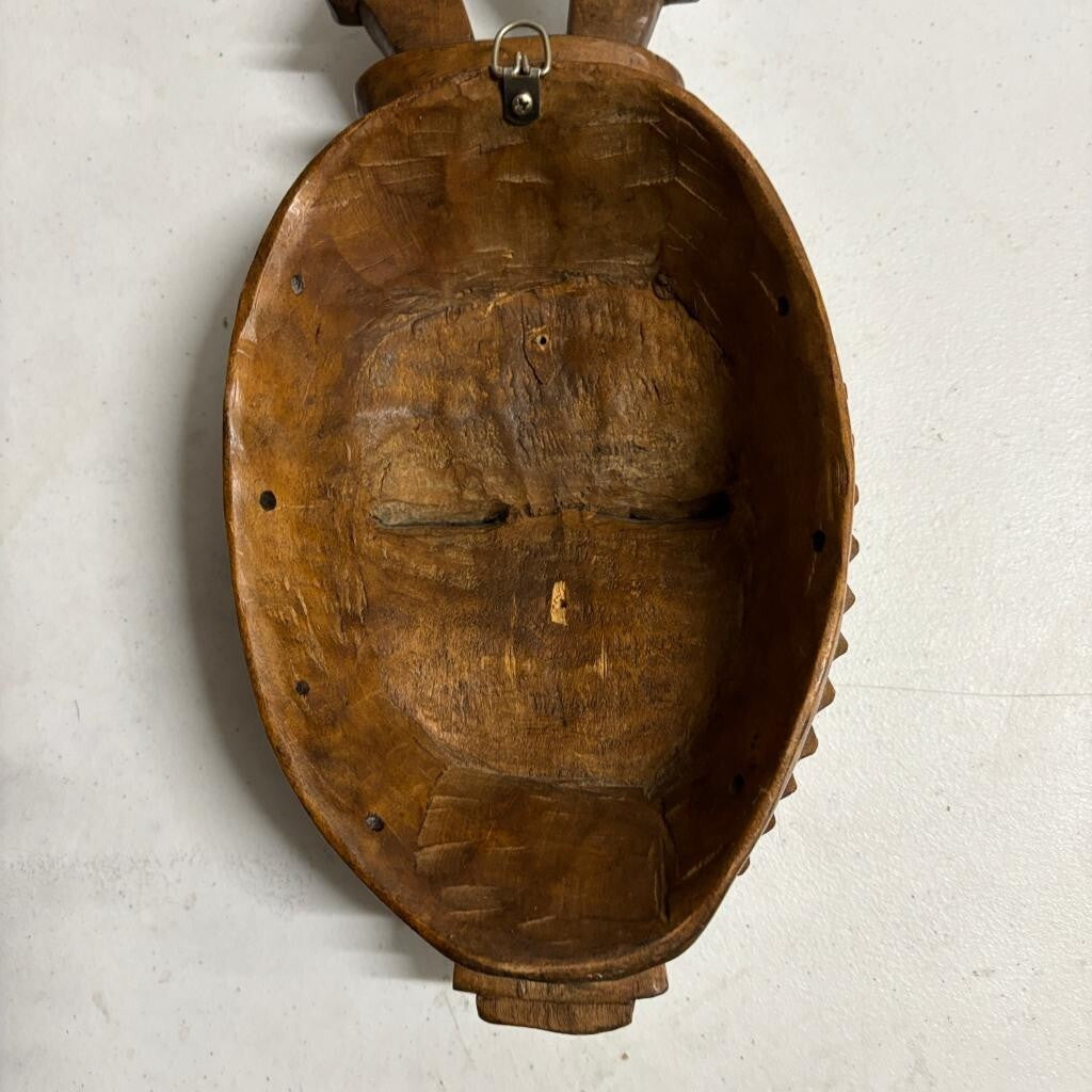 Vintage Hand Carved African Wooden Mask Baule Guro Style Birds Wall Hanging 14"