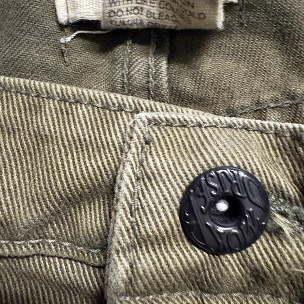 Smoke Rise Mens Moto Biker Jeans Olive Green Distressed Ribbed Size 40x32