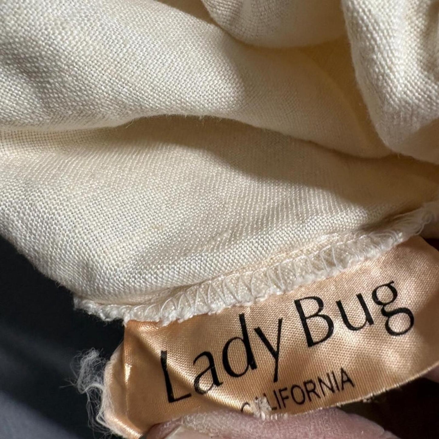 Lady Bug California Vintage 100% Linen Pants Womens S Cream Elastic Waist