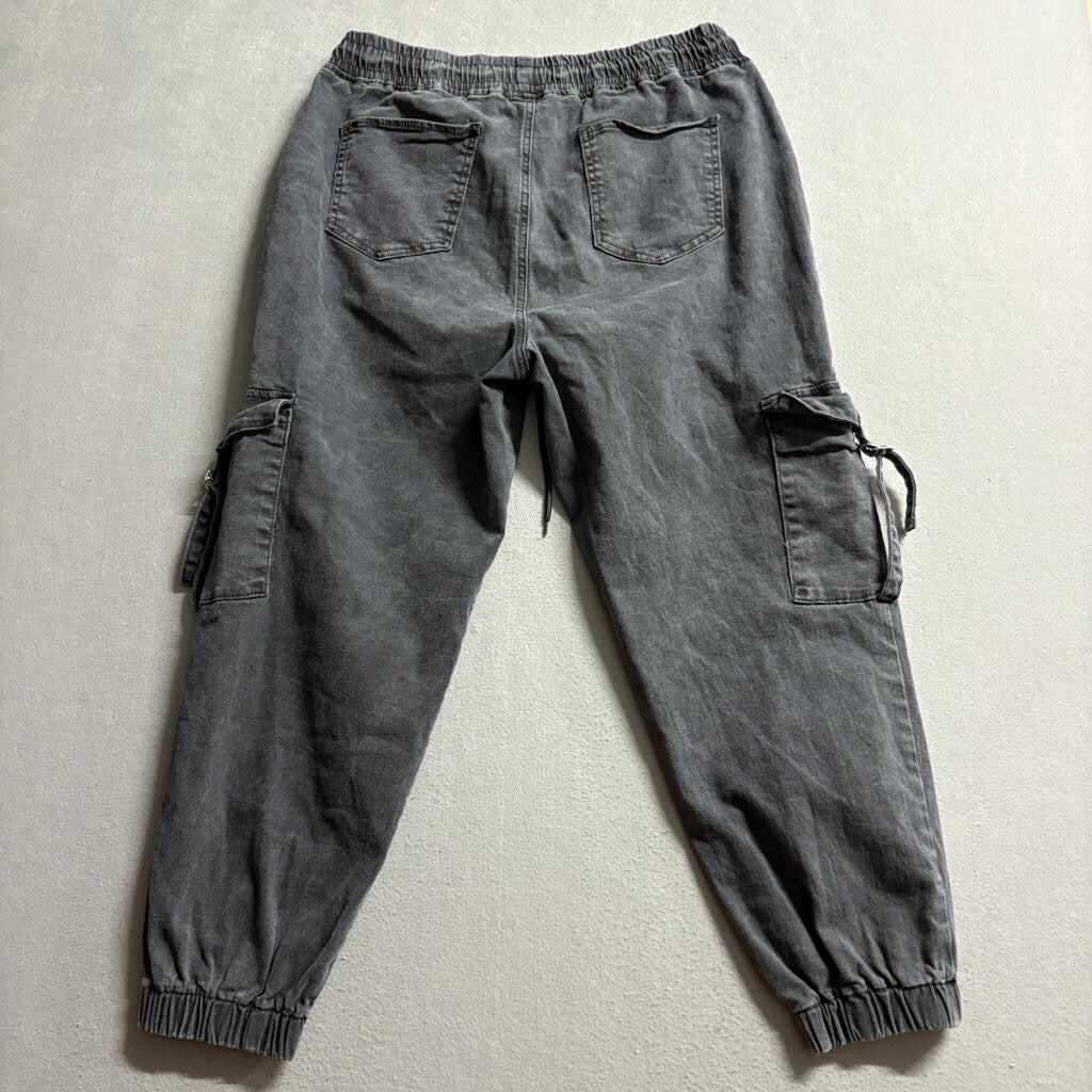 Telepatia Cargo Jogger Pants Womens 17/33 Gray Acid Wash Elastic Waist Stretch