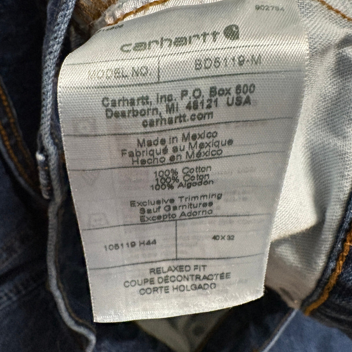 Carhartt Jeans Mens 40x32 Relaxed Fit Medium Blue Denim Workwear 105119