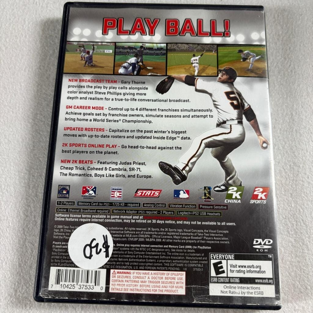 Major League Baseball 2K9 PS2 PlayStation 2 Complete CIB Tim Lincecum MLB 2K9