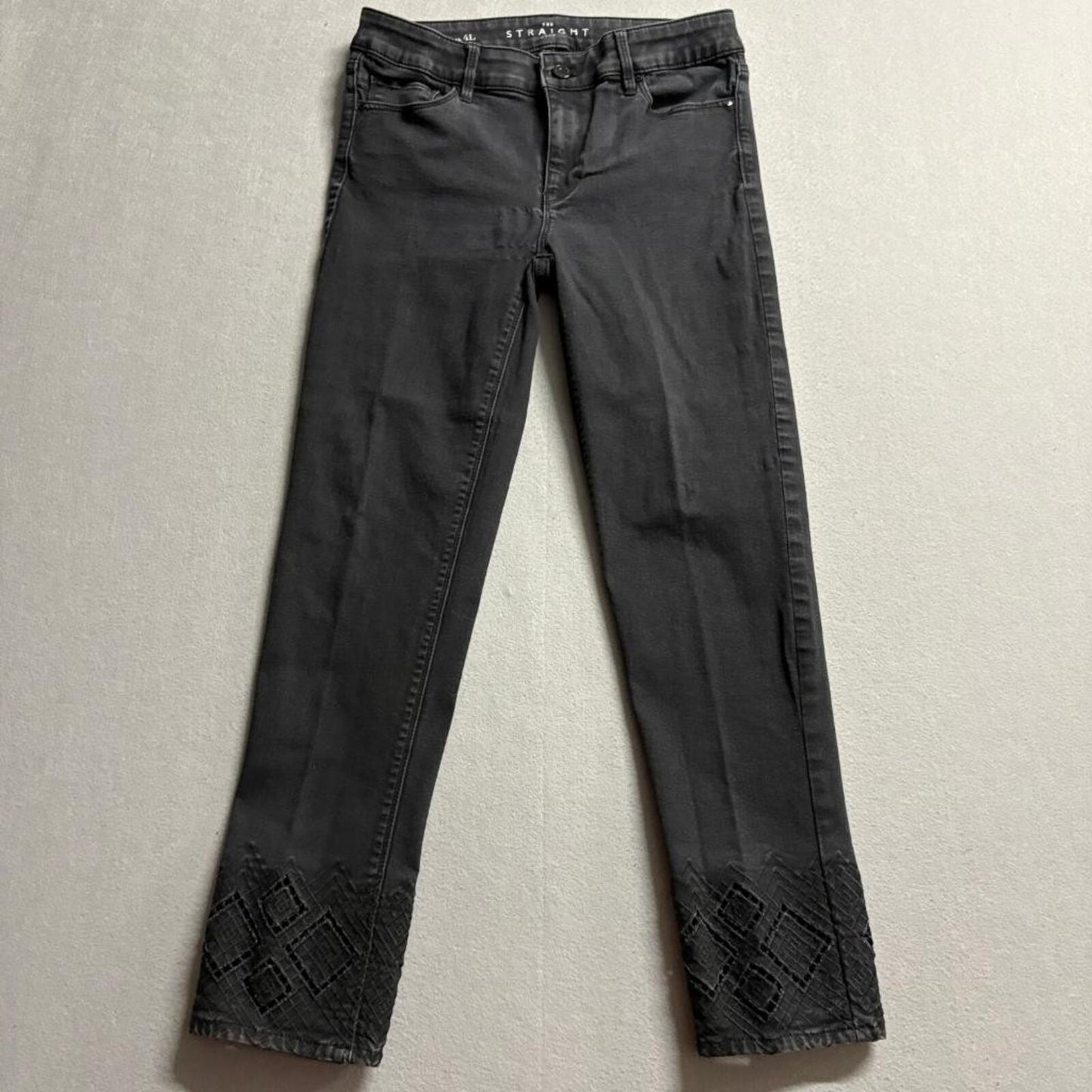 White House Black Market Jeans Womens 4L Black Straight Crop Embroidered Hem
