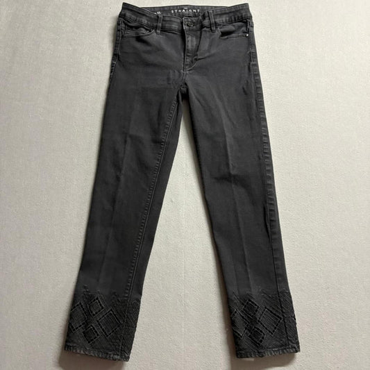 White House Black Market Jeans Womens 4L Black Straight Crop Embroidered Hem