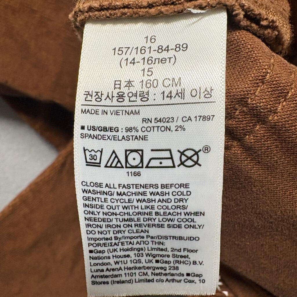 Gap Kids Girls Size 16 Flare High Rise Corduroy Pants Brown Stretch Adjustable