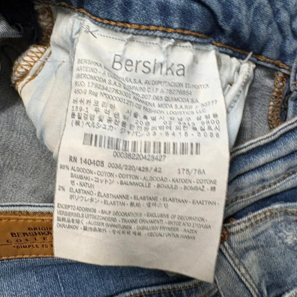Bershka Distressed Super Skinny Jeans Womens Size 10 Blue Denim Ripped