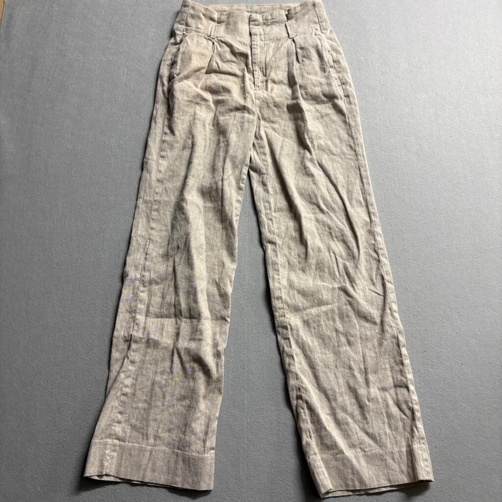 Banana Republic Linen Cotton Blend Wide Leg Pants Womens Size 0 Beige Pleated