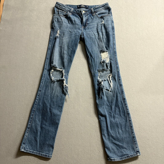 Hollister Low Rise 90s Vintage Straight Jeans Womens 3R W26 L31 Distressed Blue