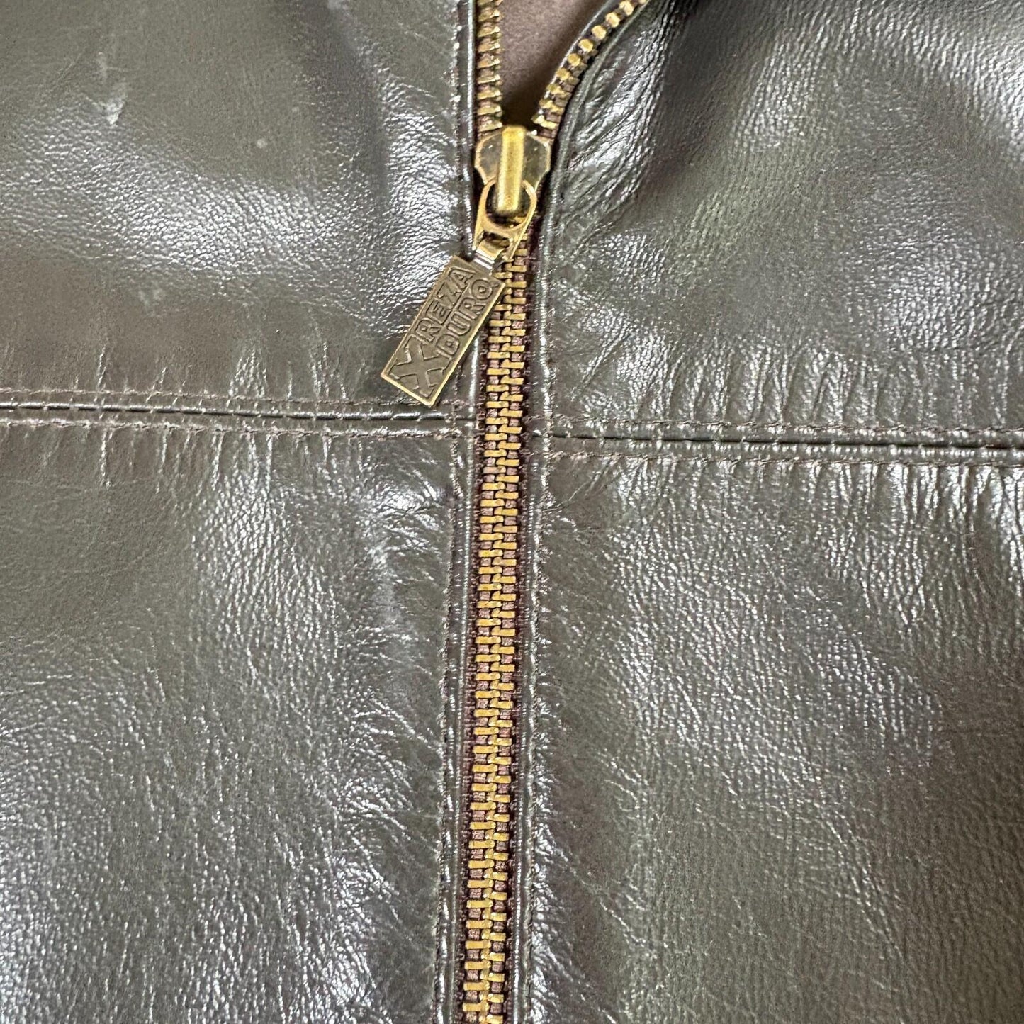 Vintage Leather Jacket Zip Up Minimalist Brown Mens 40 Fits Like X Classic