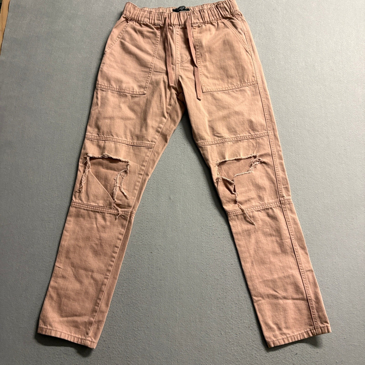 Forever 21 Men Distressed Jogger Pants XS Pink Cotton Drawstring Elastic Waist