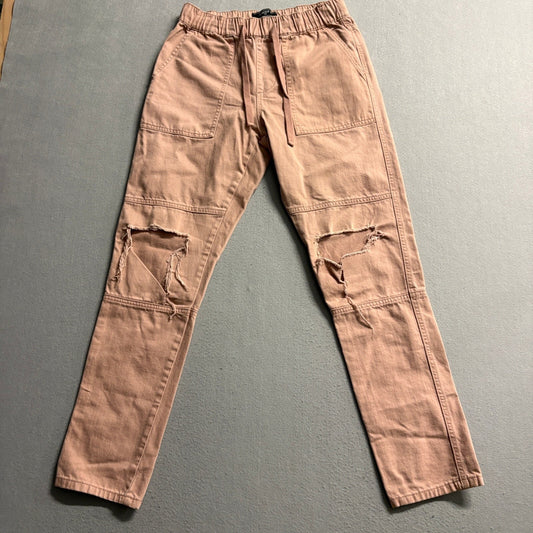 Forever 21 Men Distressed Jogger Pants XS Pink Cotton Drawstring Elastic Waist