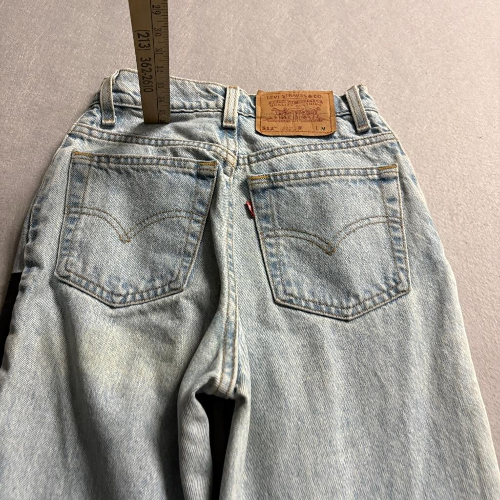 Vintage Levis 512 Custom Leather Front Jeans Womens Size 1 Med Light Wash Denim